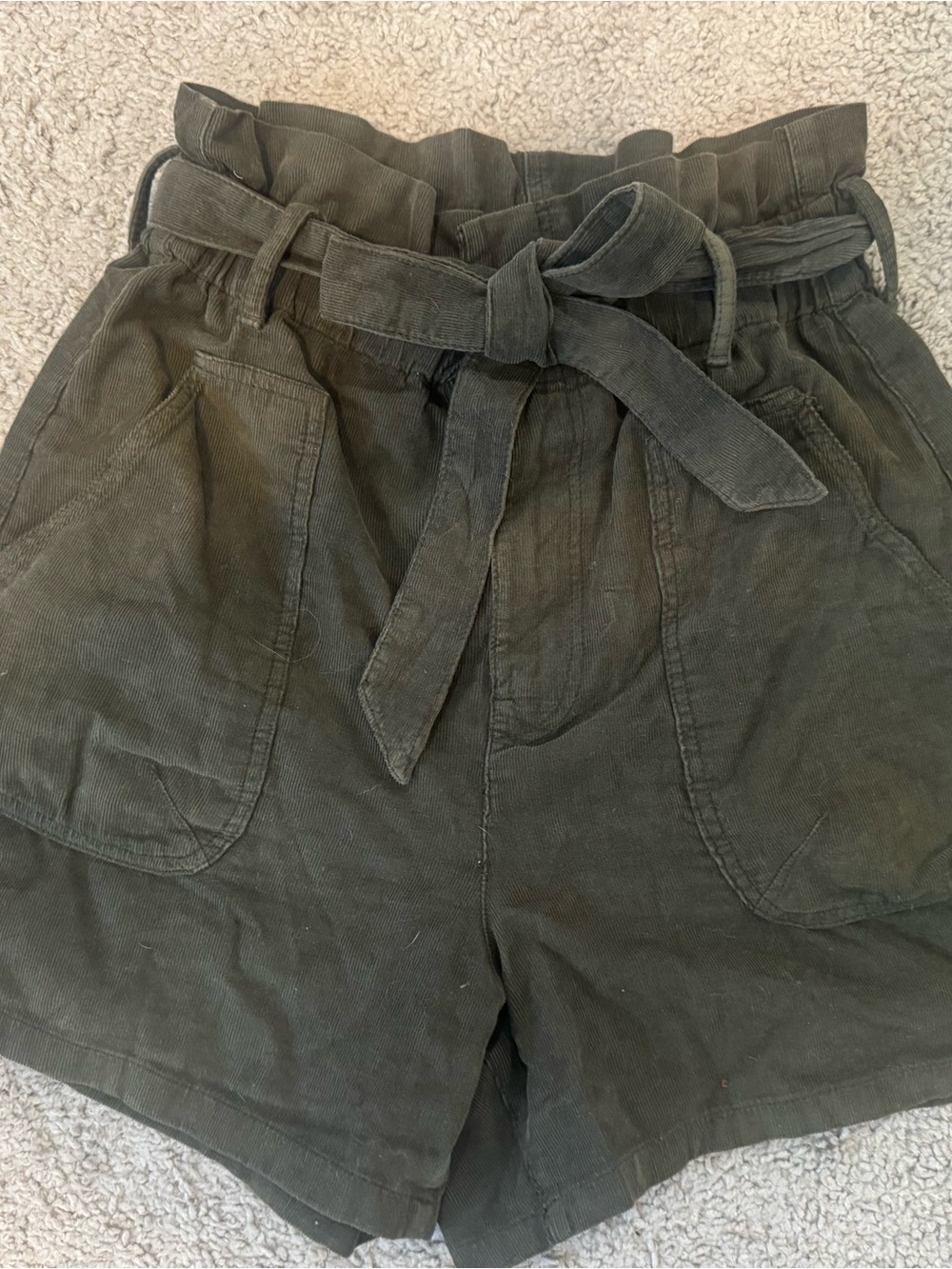 Zara Green Corduroy High Waisted Shorts for Women